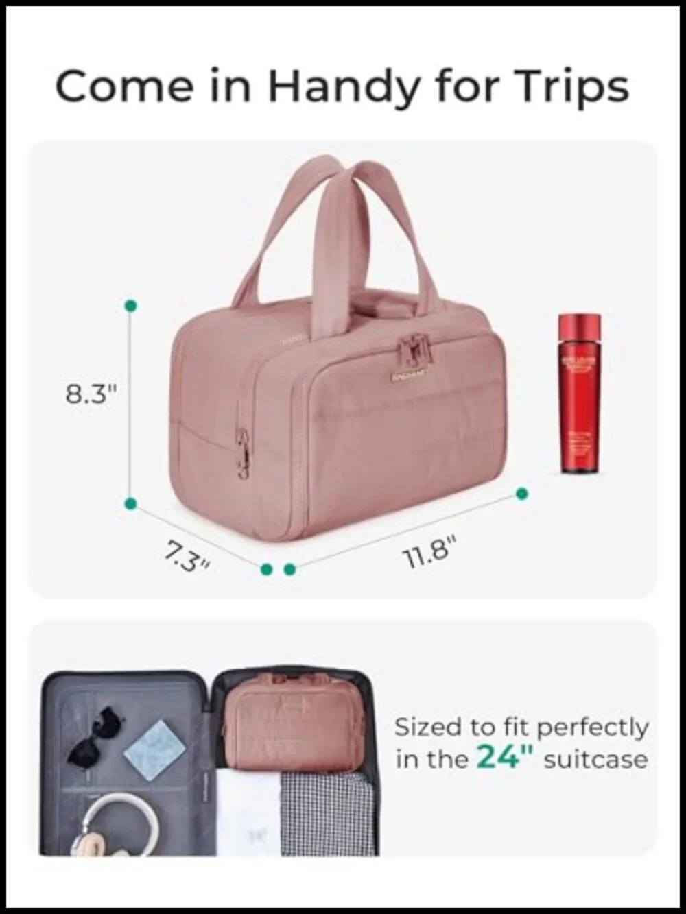 Large Puffy Travel Toiletry Bag with Handle, Lightweight Cosmetic Organizer, 4